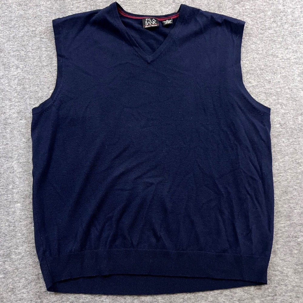 Jos A Bank Sweater Vest Men XL Blue 100% Merino Wool V-neck Signature Collection